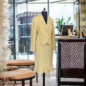 Women's Skirt Suit ANN TAYLOR Elegant Soft Cotton Yellow Jacket & Skirt Suit